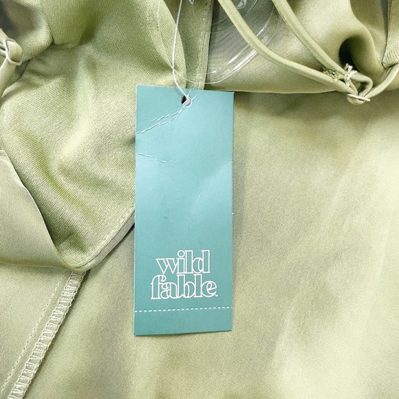Wild Fable Olive Green Satin Slip Asymmetrical Ruffle Midi Dress Size L - Picture 4 of 6